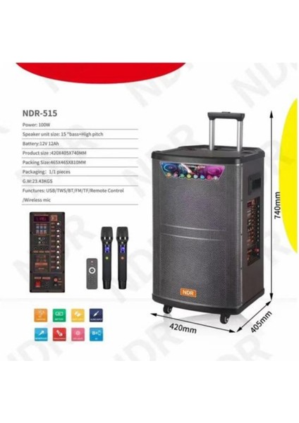 PL-4607 Rgb Işıklı Usb/tf/fm/bt/tws Kablosuz Mikrofonlu Öğretmen/toplantı Anfisi (NDR-512)