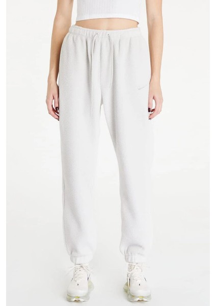 Sportswear Plush Stone Sherpa Oversize Sweatpants Kadın Geniş Kalıp Yüksek Bel Peluş Eşofman Altı Taş