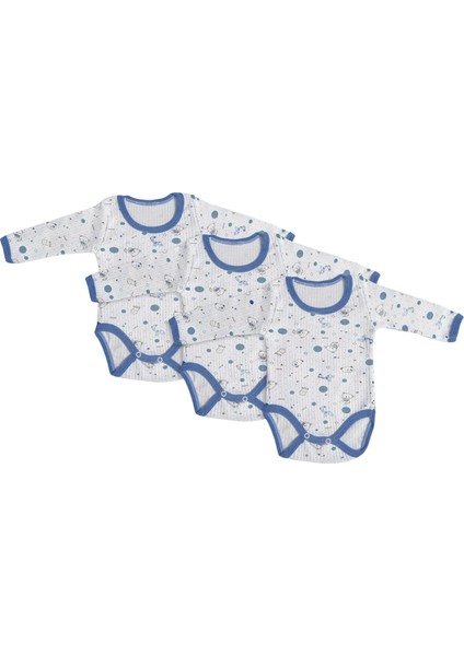 3'Lü Çıtçıtlı Uzun Kollu Bebek Body - Mavi