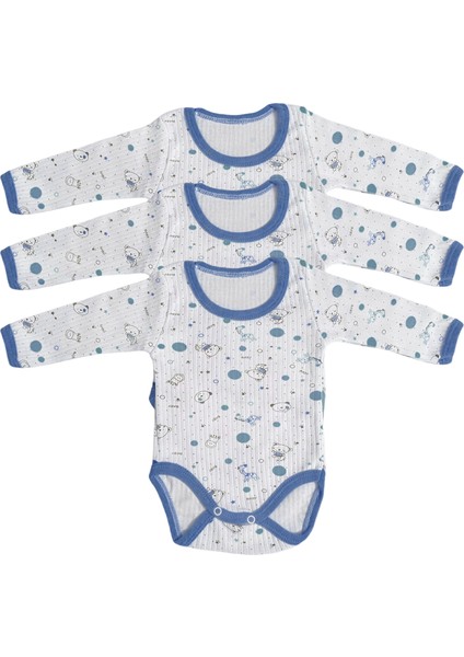 3'Lü Çıtçıtlı Uzun Kollu Bebek Body - Mavi