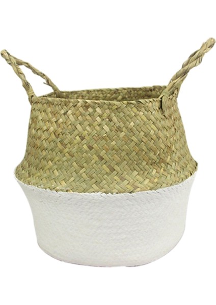 26X32X28CM Rattan Sepet Deniz Çayırı Saklama Sepeti Bahçe Dekorları-Beyaz (Yurt Dışından)