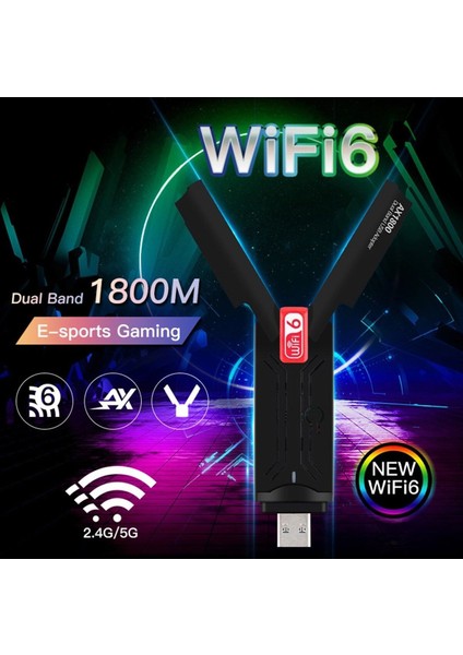 Wireless Adaptör Wifi 6 Ağ Kartı Masaüstü Bilgisayar Pc ile Uyumlu 2,4g 5g Destek USB 3.0 Dual Band USB Adapter 2,4GHZ-5,82GHZ AX1800