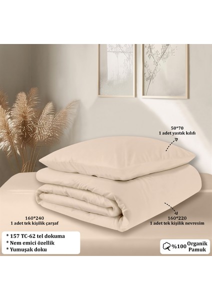 Organik Pamuk Akfil Nevresim Takımı Tek Kişilik 160X220 cm Pudra indirimleri