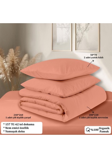 Organik Pamuk Akfil Nevresim Takımı Çift Kişilik 200X220 cm Oranj indirimleri