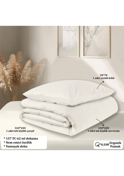 Organik Pamuk Akfil Nevresim Takımı Tek Kişilik 160 x 220 cm Kırık Beyaz indirimleri