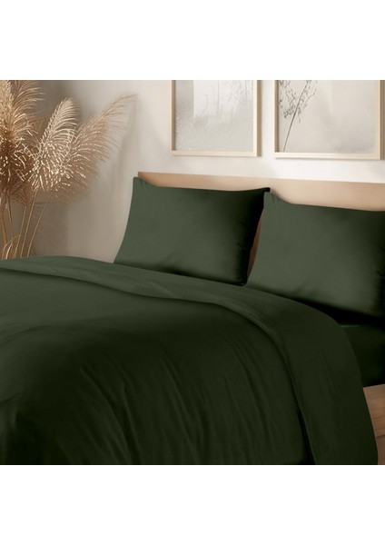 Organik Pamuk Akfil Nevresim Takımı Çift Kişilik 200X220 cm Koyu Yeşil