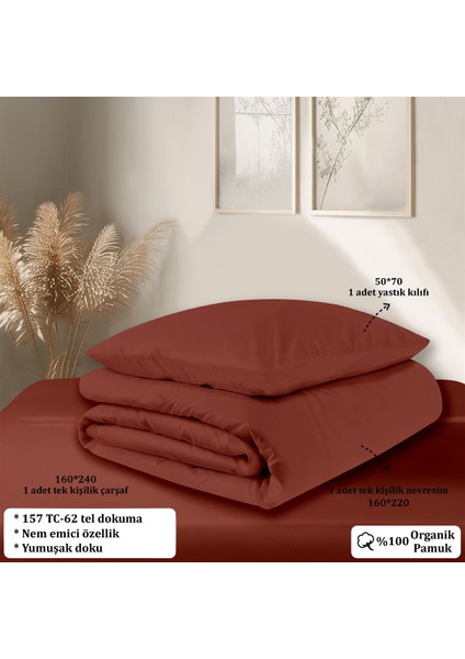 Organik Pamuk Akfil Nevresim Takımı Tek Kişilik 160X220 cm Bordo indirimleri
