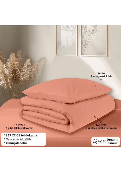 Organik Pamuk Akfil Nevresim Takımı Tek Kişilik 160X220 cm Oranj indirimleri