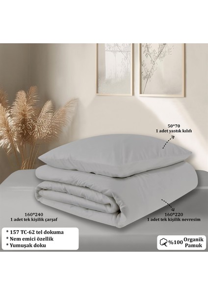 Organik Pamuk Akfil Nevresim Takımı Tek Kişilik 160 x 220 cm Gri indirimleri