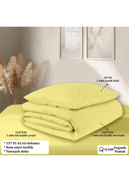 Organik Pamuk Akfil Nevresim Takımı Tek Kişilik 160 x 220 cm Sarı indirimleri