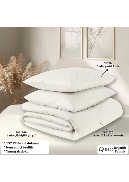 Organik Pamuk Akfil Nevresim Takımı Çift Kişilik 200X220 cm Kırık Beyaz indirimleri