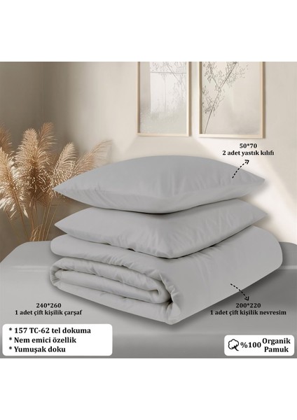 Organik Pamuk Akfil Nevresim Takımı Çift Kişilik 200X220 cm Gri indirimleri
