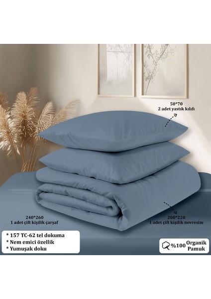 Organik Pamuk Akfil Nevresim Takımı Çift Kişilik 200X220 cm Indigo indirimleri