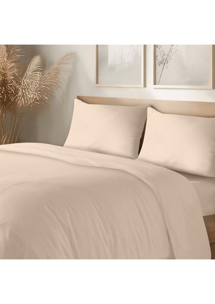 Organik Pamuk Akfil Nevresim Takımı Çift Kişilik 200X220 cm Pudra