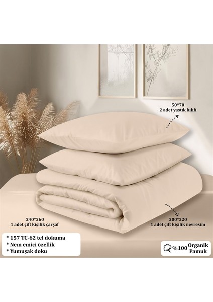 Organik Pamuk Akfil Nevresim Takımı Çift Kişilik 200X220 cm Pudra indirimleri