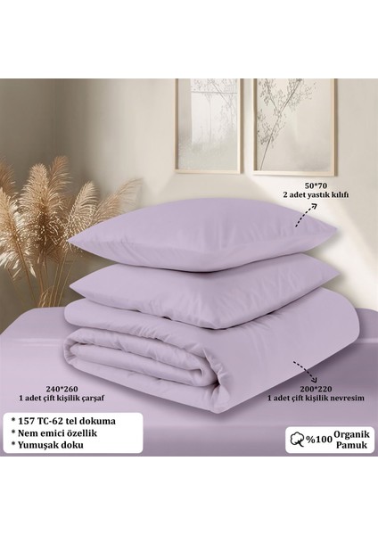Organik Pamuk Akfil Nevresim Takımı Çift Kişilik 200X220 cm Lila indirimleri