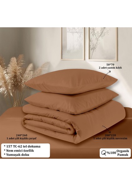 Organik Pamuk Akfil Nevresim Takımı Çift Kişilik 200X220 cm Kiremit indirimleri