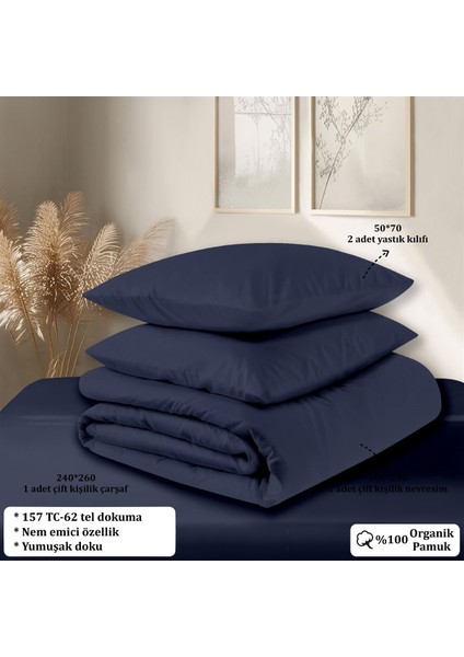 Organik Pamuk Akfil Nevresim Takımı Çift Kişilik 200X220 cm Lacivert indirimleri