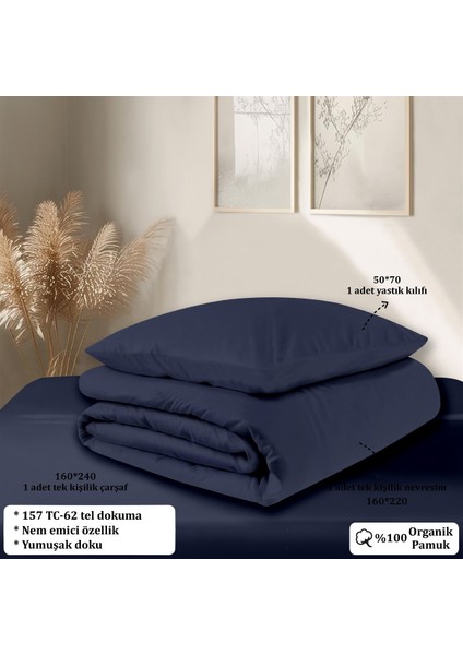 Organik Pamuk Akfil Nevresim Takımı Tek Kişilik 160X220 cm Lacivert indirimleri