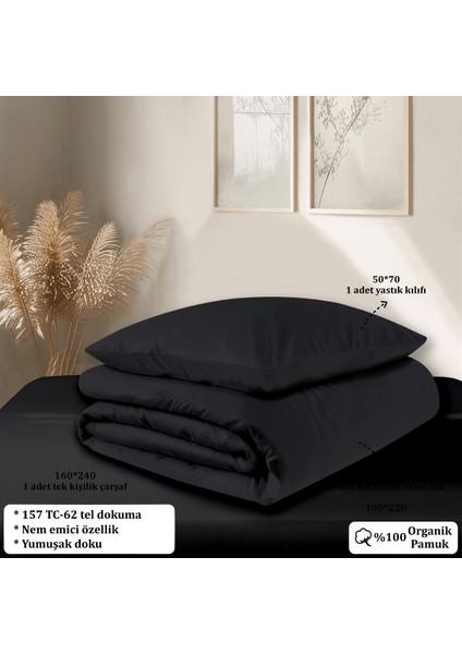 Organik Pamuk Akfil Nevresim Takımı Tek Kişilik 160X220 cm Siyah indirimleri