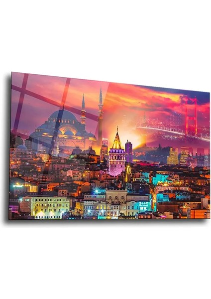 Harika Istanbul Manzaralı Kırılmaz Cam Tablo, Ev Ofis Hediyesi Yüksek Çözünürlüklü 4mm Cam Tablo