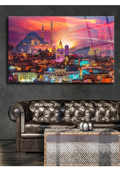 Harika Istanbul Manzaralı Kırılmaz Cam Tablo, Ev Ofis Hediyesi Yüksek Çözünürlüklü 4mm Cam Tablo modelleri