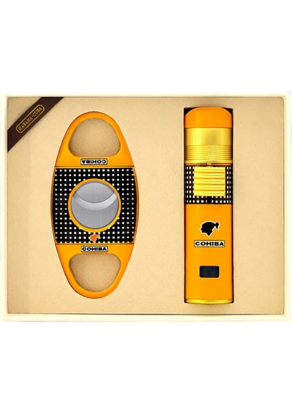 Özel Üretim Çakmak Kesici Ikili Sarı Puro Seti