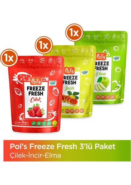 Freeze Fresh Çilek 15 gr, İncir 20 gr, Elma 15 gr