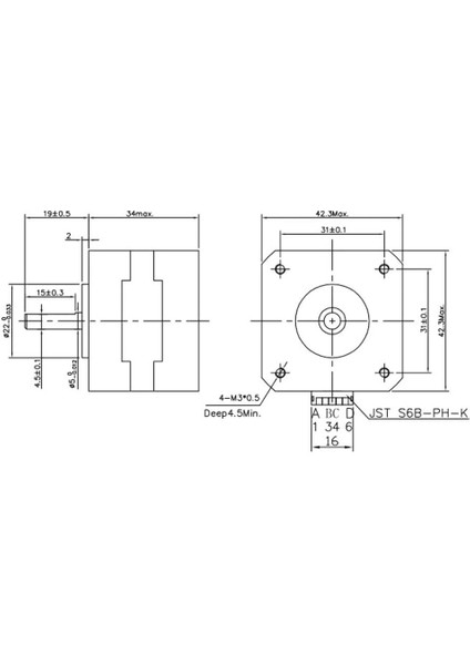 NEMA17 JK42HS34-1304A-01F D Shaft 42BYG Step Motor 1.3A - 34MM