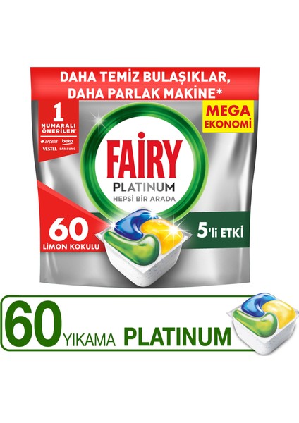 Platinum Bulaşık Makinesi Deterjanı Tableti / Kapsülü Limon Kokulu 60 Yıkama