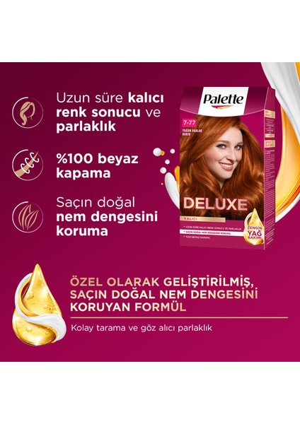 Deluxe Kalıcı Renkler 7-77 Yoğun Parlak Bakır Saç Boyası