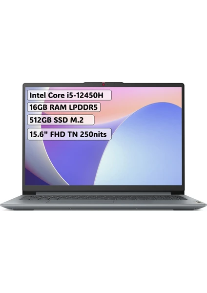 Ideapad Slim 3 Intel Core i5 12450H 16GB 512GB SSD Freedos 15.6" FHD Taşınabilir Bilgisayar 83ER00FWTR