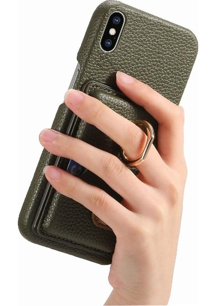 IPhone X/xs Kart Yuvaları Halka Standı Premium Dokulu Deri (Yurt Dışından)
