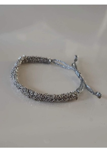 Zincir Dokuma Kordon El Yapımı Otantik Gümüş Platin Renkli Bileklik