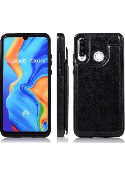 Kart Tutucu Çift Toka ile Huawei P30 Lite Pu Deri Için Cüzdan Kılıf (Yurt Dışından)