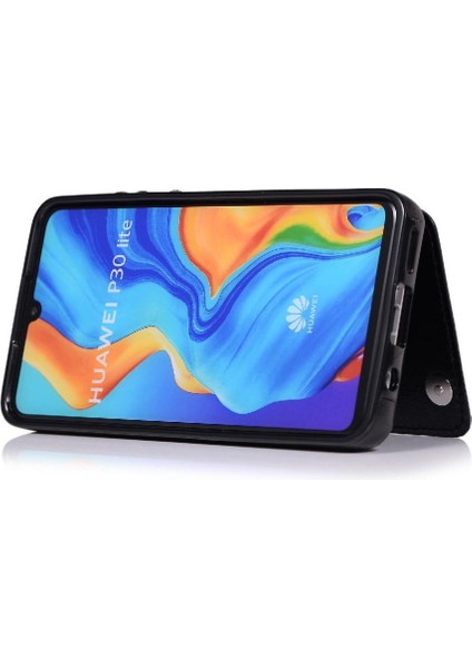 Kart Tutucu Çift Toka ile Huawei P30 Lite Pu Deri Için Cüzdan Kılıf (Yurt Dışından)