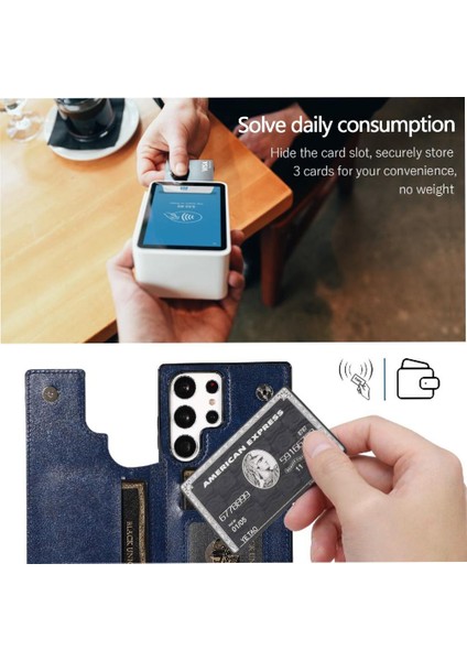 Samsung Galaxy S23 Ultra Kart Yuvaları Için Cüzdan Durumda Çift Manyetik Toka (Yurt Dışından)
