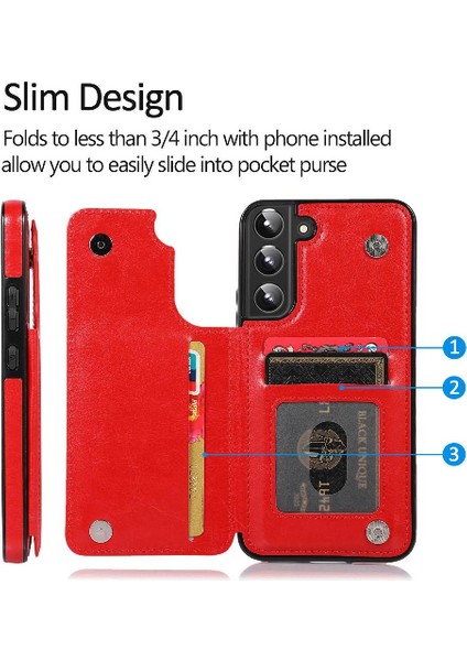 Kart ile Samsung Galaxy S22 Artı Çift Manyetik Toka Için Cüzdan Kılıf (Yurt Dışından)