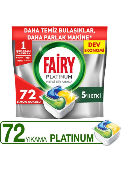 Platinum Bulaşık Makinesi Deterjanı Tableti / Kapsülü Limon Kokulu 72 Yıkama