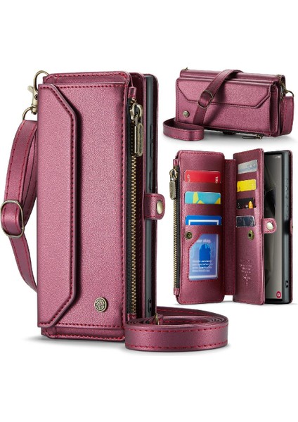 Samsung Galaxy S24 Için Crossbody Durumda Ultra Fermuar Faturaları Yuvası Kılıf Cüzdan (Yurt Dışından)