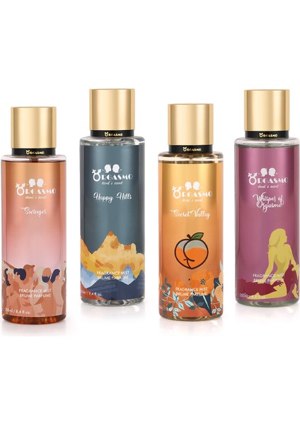 4'lü Unisex Secret Valley-Whispers Of Orgasmo-Swinger-Happy Hills Vücut Spreyi- Parfümü 250 ml