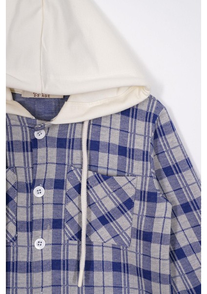 Ekose Desenli Kapüşonlu Saks Renk Erkek Çocuk Gömlek fiyatları