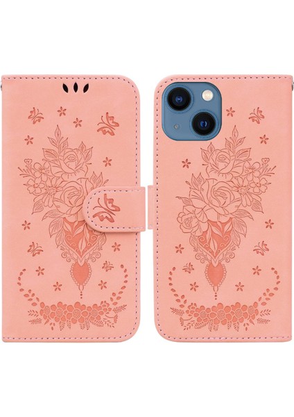 IPhone 15 Artı Kickstand Kart Yuvaları Kabartma Gül Çiçekler Flip Pu (Yurt Dışından)