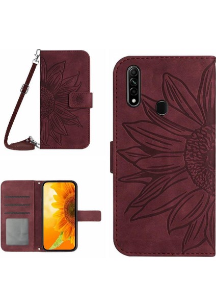 Oppo 2020 2020/A8 Flip Cüzdan Telefon Kılıfı Için Kılıf Kart Pu ile Kısa Kayış (Yurt Dışından)