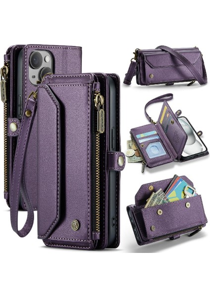 Iphone 15 Için Crossbody Durumda Fermuar Faturaları Yuvası Durumda Cüzdan Kart Tutucu Için (Yurt Dışından)