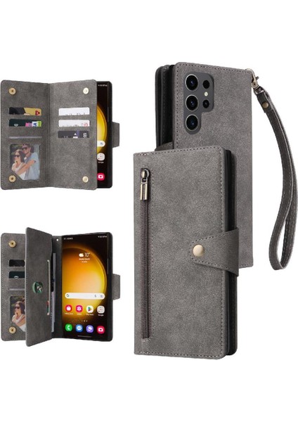 Samsung Galaxy S24 Ultra Kart Tutucu Için Kılıf ile El Kayışı Fermuar Kapak (Yurt Dışından)