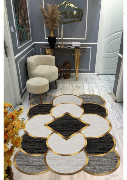 Kaymaz Taban Yıkanabilir Dijital Baskı Dekoratif Modern Desenli Elegance Serisi Lazer Kesim Dot Taban Halı ELG70