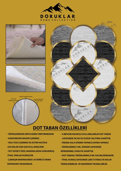 Kaymaz Taban Yıkanabilir Dijital Baskı Dekoratif Modern Desenli Elegance Serisi Lazer Kesim Dot Taban Halı ELG70