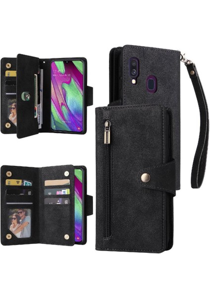 El Kayışı Manyetik Deri Fermuar Cüzdan ile Samsung Galaxy A40 Için Kılıf (Yurt Dışından)