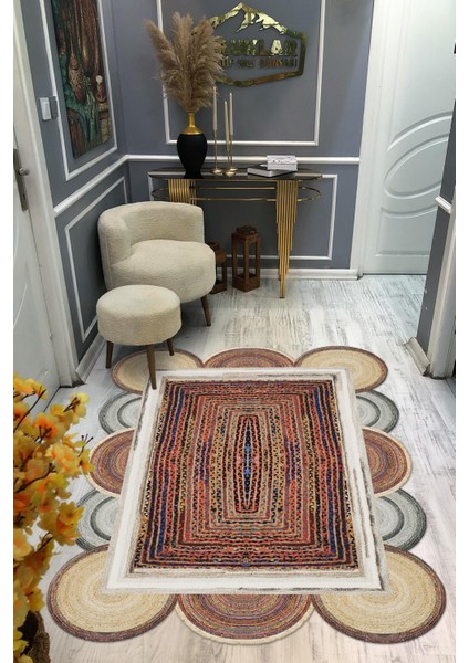 Kaymaz Taban Yıkanabilir Dijital Baskı Dekoratif Modern Desenli Elegance Serisi Lazer Kesim Dot Taban Halı ELG60